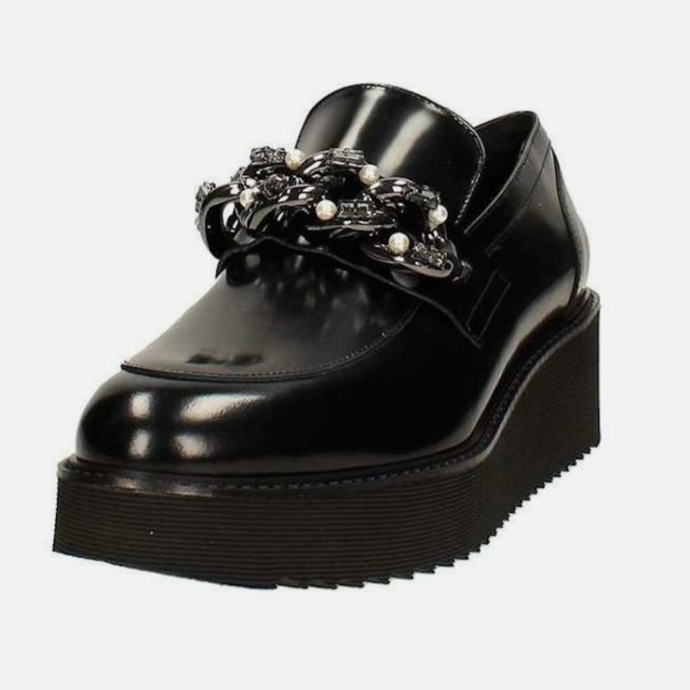 Jeannot Donna Leather Embellished Platform Slip On Loafer